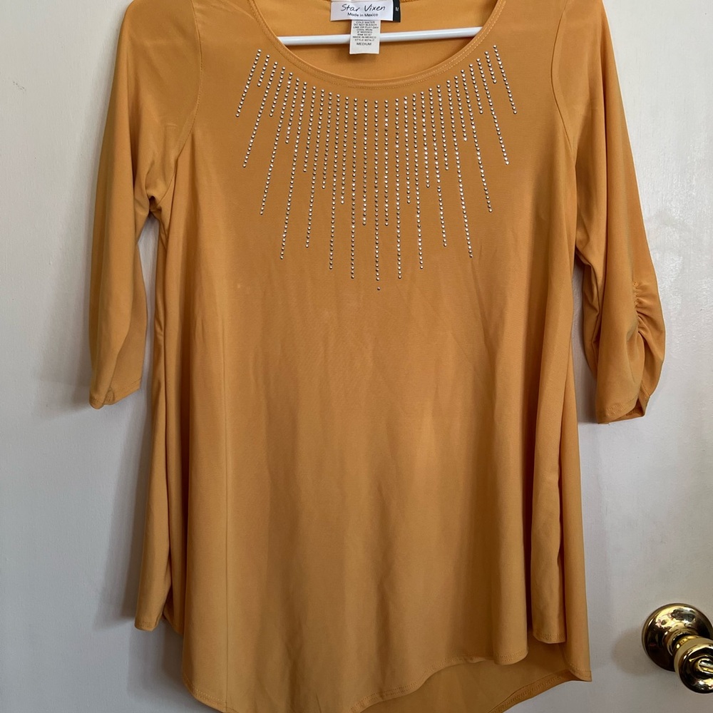 Star Vixen Yellow Tunic with Asymmetrical Hem and Embellishments, Size M